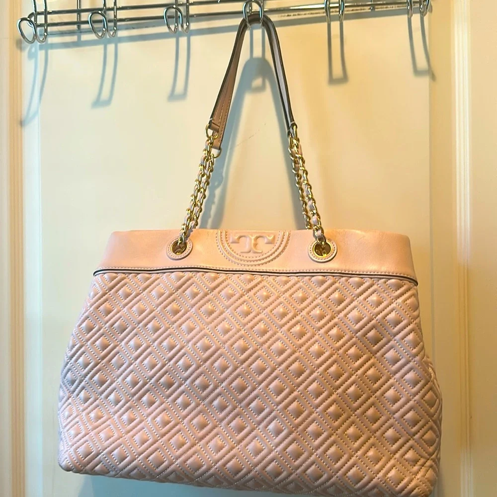 Tory Burch Fleming Pink Quilted Leather Tote